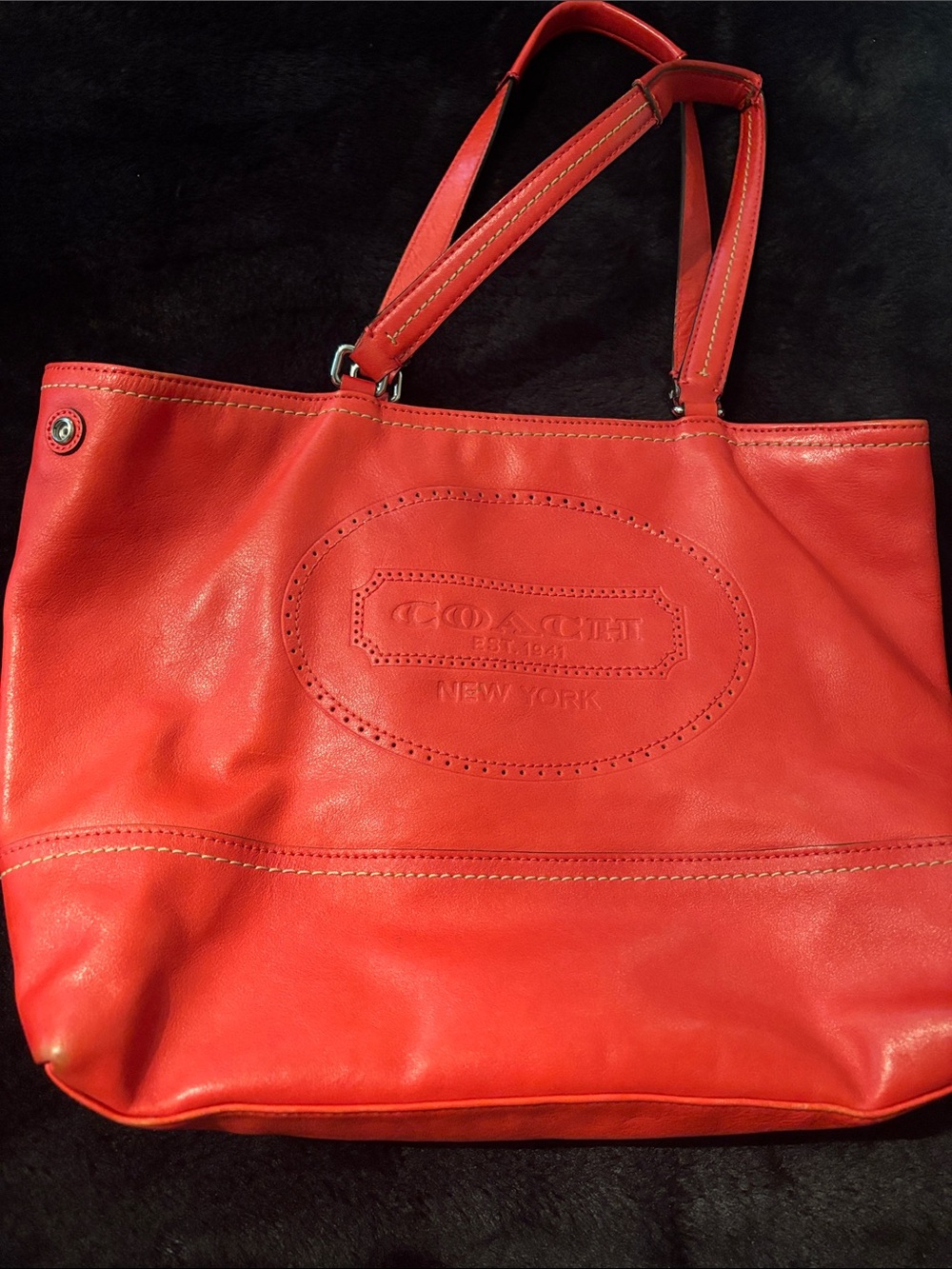 Coach Coral-Red Leather Tote
